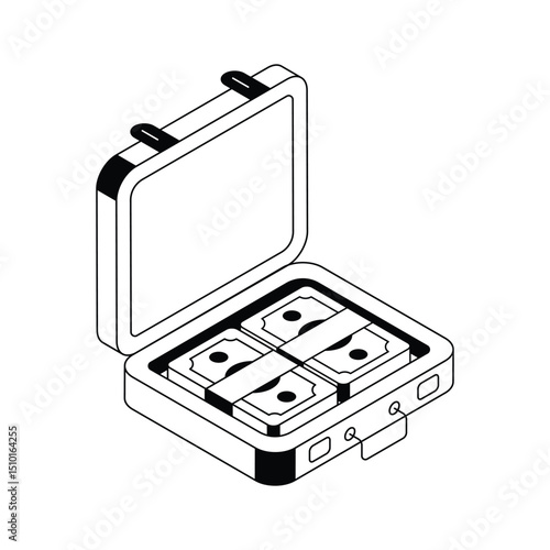 A premium isometric icon of a money briefcase