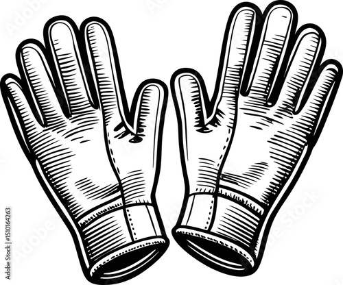 Detailed vintage illustration of leather gloves fashion accessories and textile art