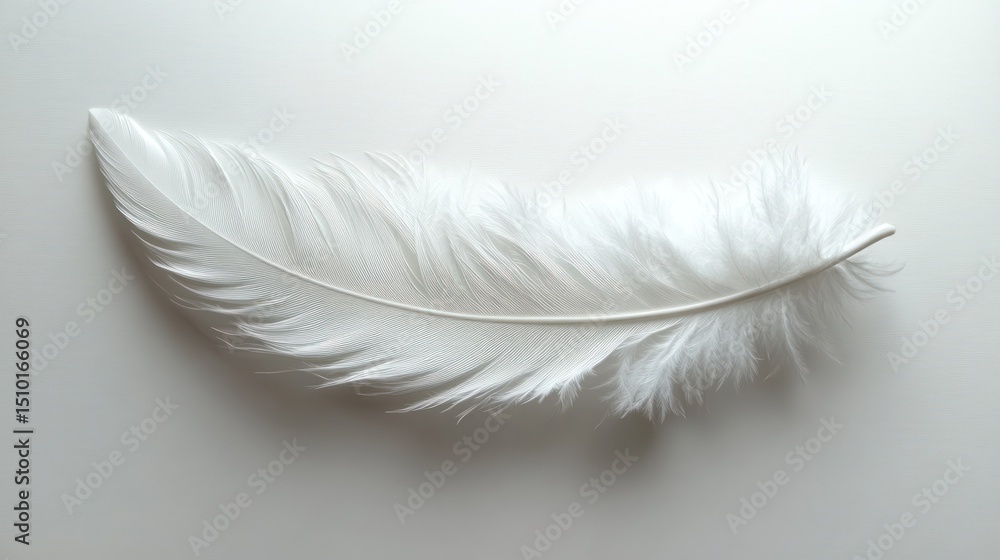 Obraz premium Single white feather on white background