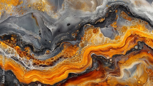 A piece of an alcohol ink painting. It's modern art with a bright, abstract background, great for wallpaper. It looks like marble and is made with fluid art, perfect for modern designs.
