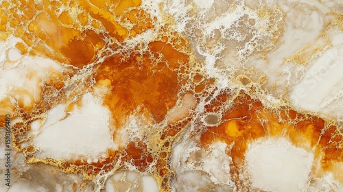 A piece of an alcohol ink painting. It's modern art with a bright, abstract background, great for wallpaper. It looks like marble and is made with fluid art, perfect for modern designs.
