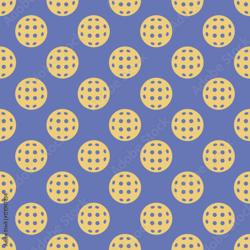 Pickleball seamless pattern. Yellow balls on blue court
