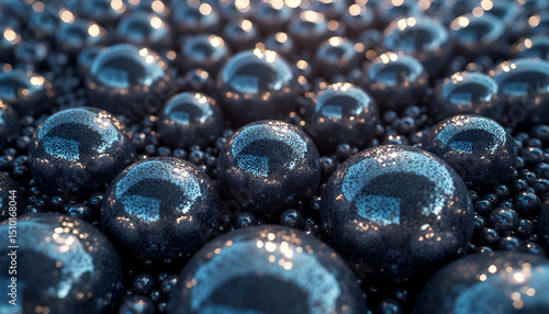 A cluster of reflective spheres creates captivating patterns of light and shadow in close-up view.