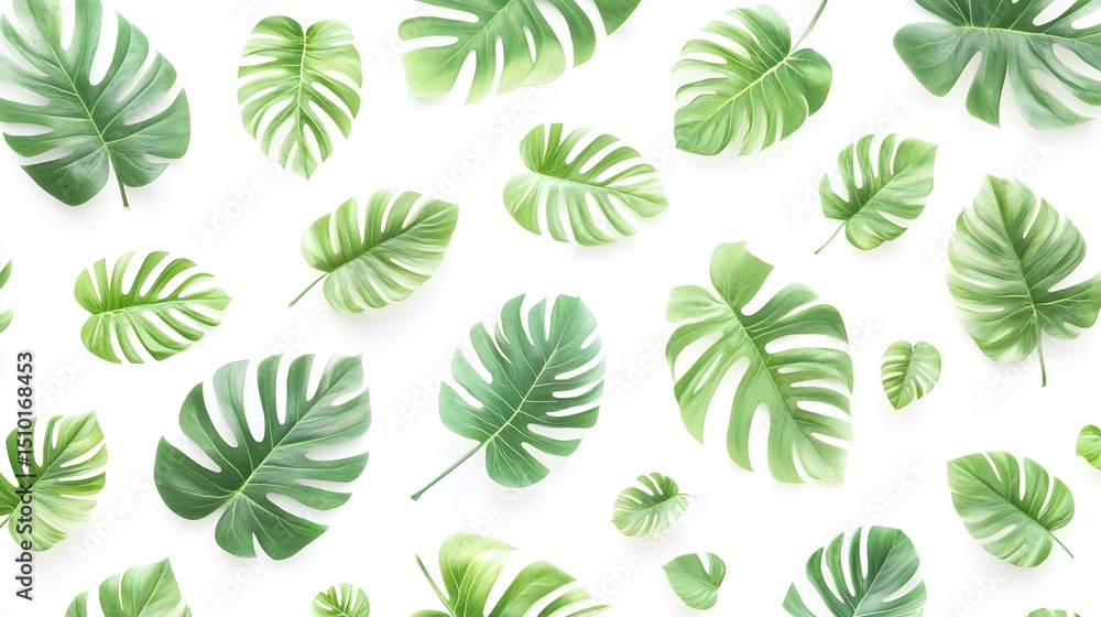 Vibrant Green Monstera Leaves Pattern Background Vibrant Green Monstera Leaves Pattern Background