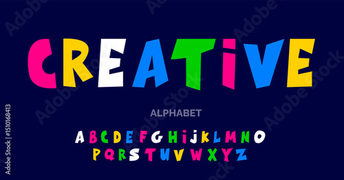 Playful funny Modern children style colorful a to z alphabet typography letter font design set. alphabet letters. used to festival, Thank you phrases, birthday, greeting card, or poster and banner.