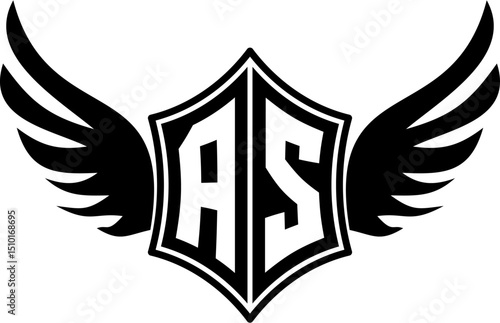AS logo emblem with winged and shield template