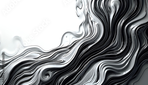 Abstract fluid art with flowing, swirling lines creating a dynamic monochromatic composition.