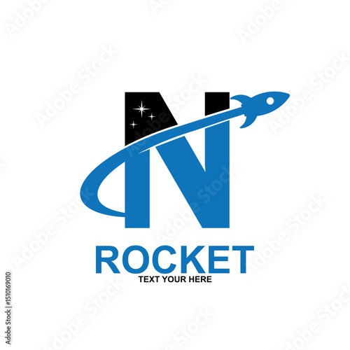 Letter n with rocket logo template illustration. suitable for transportation, brand, travel, agency, web, label, network, marketing etc