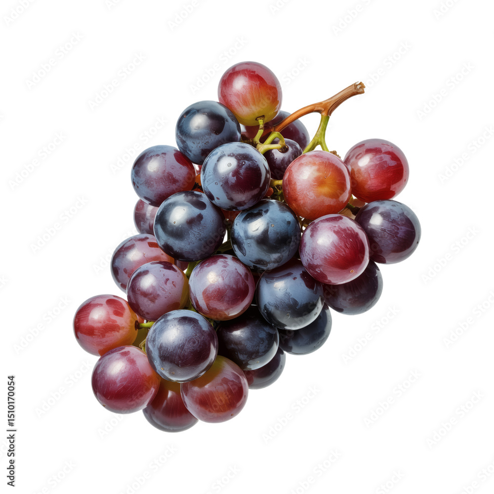 Fototapeta premium A plump purple grape bunch shines on transparent background