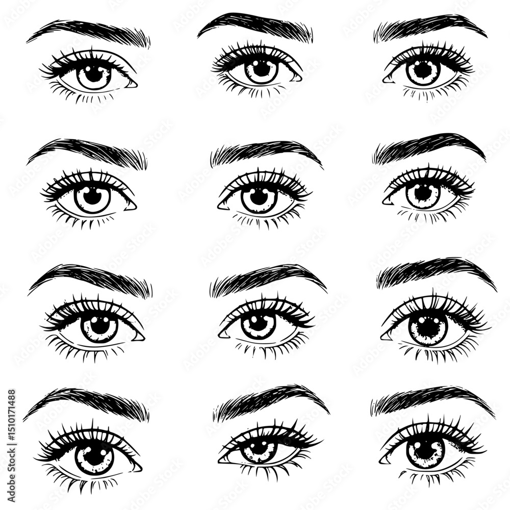 Fototapeta premium vector set of female eyes. Collection of female eyes silhouettes isolated on transparent background
