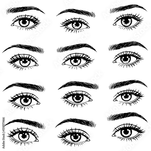 vector set of eyes. Collection of female eyes silhouettes isolated on transparent background