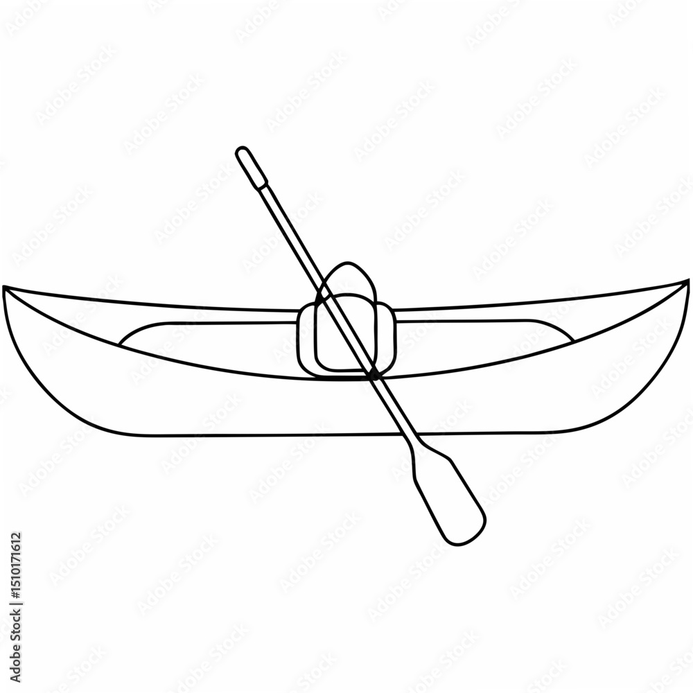 Outline illustration of a canoe with paddle on a white background suitable for various design projects Outline illustration of a canoe with paddle on a white background suitable for various design projects