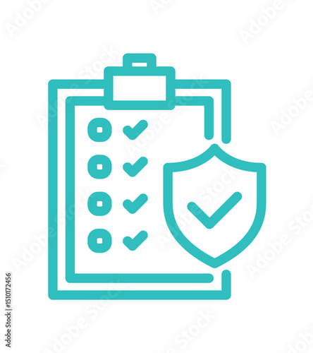 Checklist with shield symbol for security verification. Digital insurance icon cyber security symbols concept.