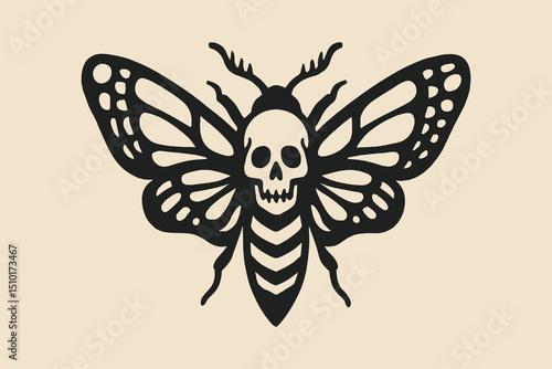 Skull moth with wings bold engraving vector illustration