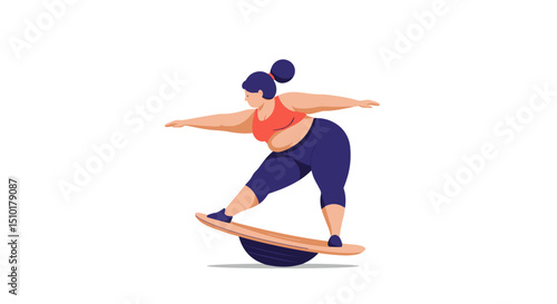 Plus-sized woman balancing on a stability ball during exercise  