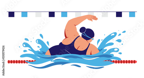 Plus-sized woman swimming in a pool during sport activity  