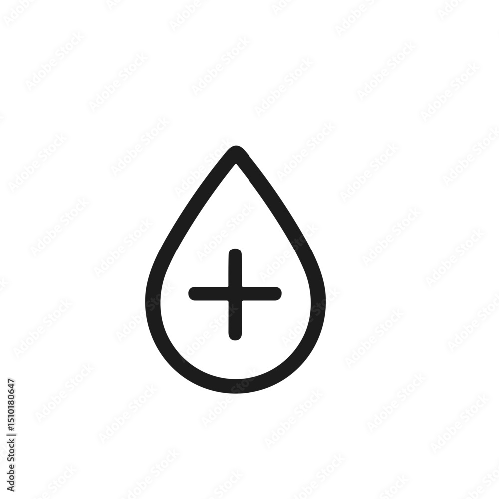 Fototapeta premium Line Minimalist Blood Donation Drop with Plus Sign Medical Icon
