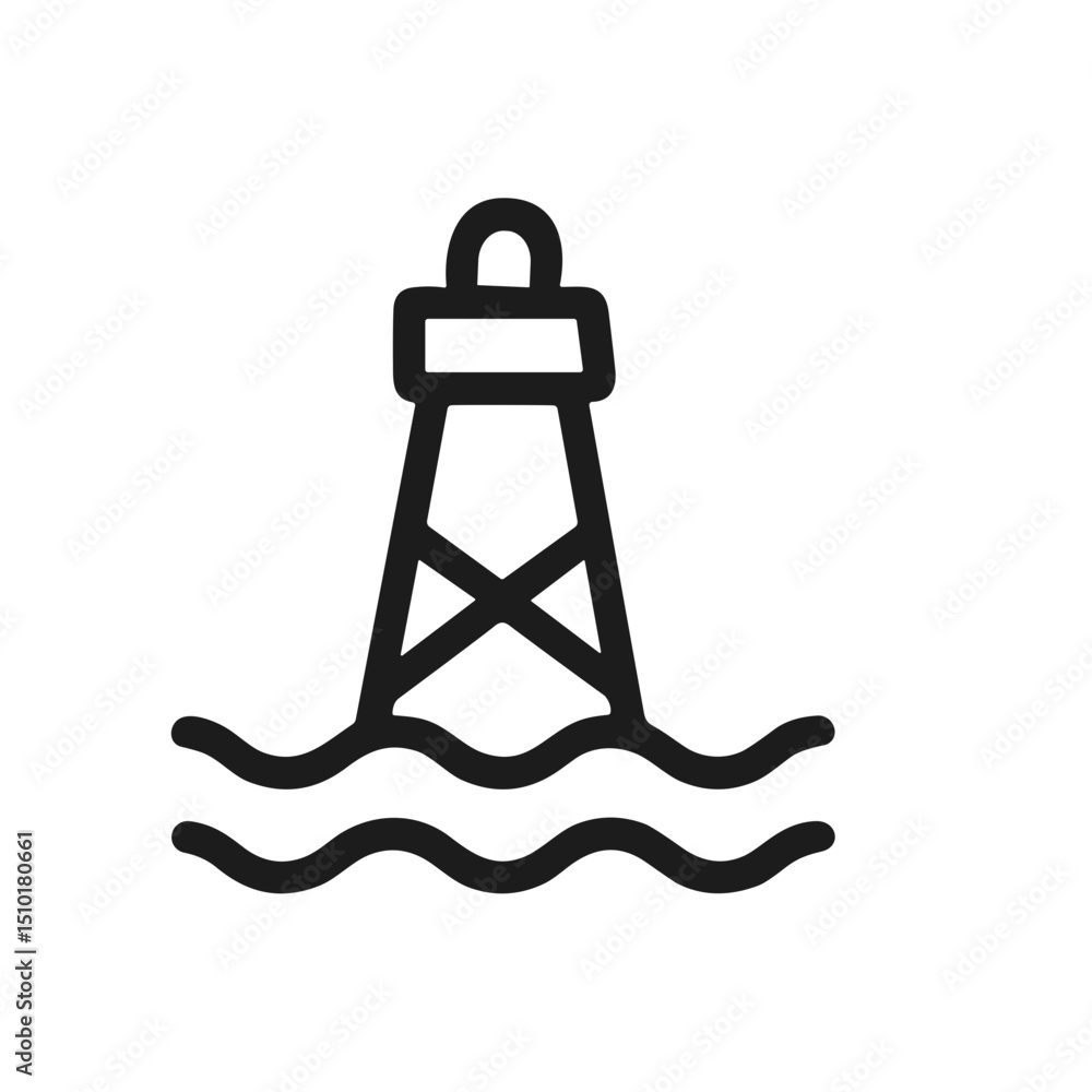 Simple Line Art Offshore Lighthouse Silhouette on Water Icon Design Simple Line Art Offshore Lighthouse Silhouette on Water Icon Design