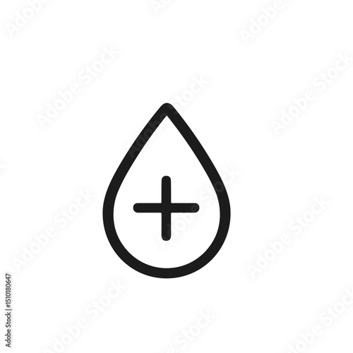 Line Minimalist Blood Donation Drop with Plus Sign Medical Icon