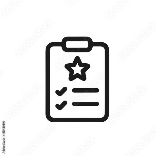 Simple Outline Clipboard Star and Checkmark Sign Flat Style Icon