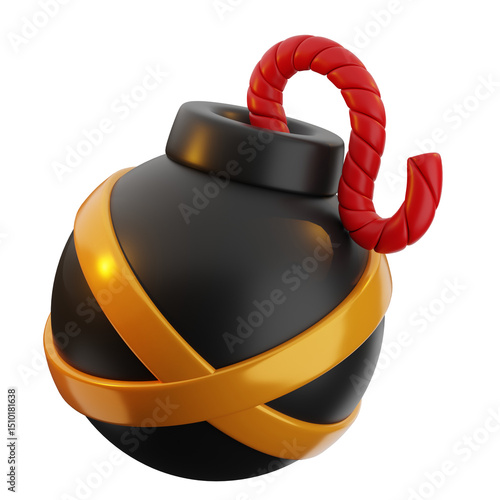 3D illustration of a cartoon-style bomb with a lit fuse, suitable for games, animations, or graphic design projects.