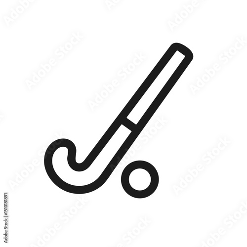 Simple Line Hockey Stick and Ball Sport Equipment Icon Illustration