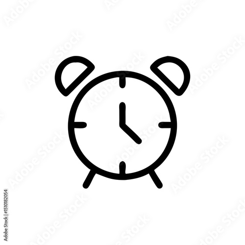 Simple alarm clock icon in minimalist design with black outline  