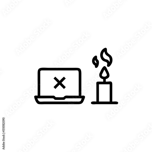 Digital burnout symbol with laptop and candle illustration  