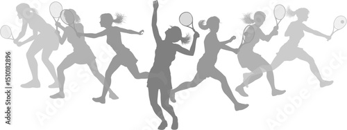 Silhouette Tennis players set. Active sports people healthy players fitness silhouettes concept.