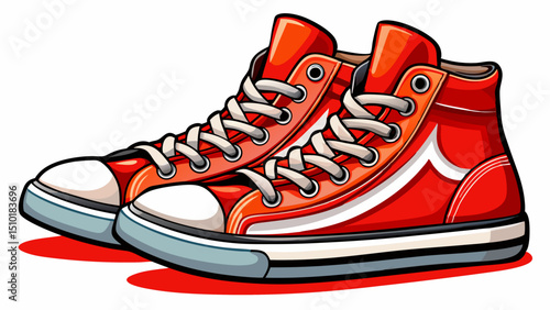 A vibrant pair of red gumshoes or skate shoes sits isolated on a clean white background, showcasing classic sport canvas footwear style, perfect for casual comfort and youthful energy.