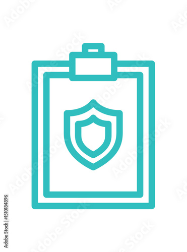 Clipboard with shield symbol representing security and protection. Digital insurance icon cyber security symbols concept.