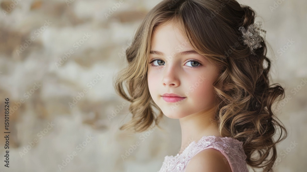 Girl with side-swept hair and soft curls Girl with side-swept hair and soft curls