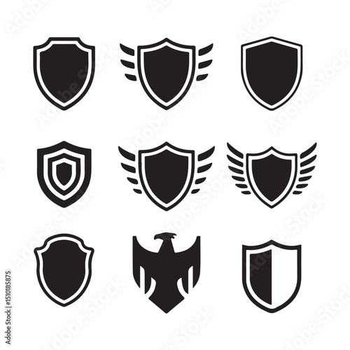  a collection of various shield logos, in a simple, vector-style graphic format vector art on white