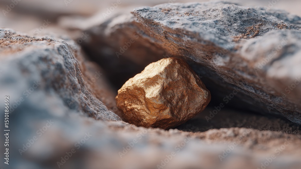 Fototapeta premium A large quantity of gold hidden underground awaiting discovery. The deep underground discovery of massive gold reserves. The global demand for gold.
