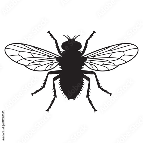 Realistic Housefly On Surface Silhouette