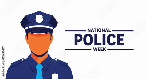 Flat vector banner or poster design template for National Police Week, observed every May. Features a clean, symbolic layout ideal for awareness cards, placards, or tribute-themed materials.
