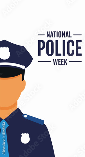Flat vector banner or poster design template for National Police Week, observed every May. Features a clean, symbolic layout ideal for awareness cards, placards, or tribute-themed materials.