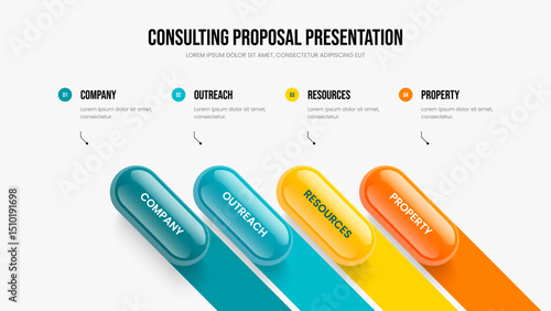 Market Forecast Frame Layout Vector Illustration. Company Overview 4 Option Infographic Presentation Template. Visual Strategy Four Element Diagram Slide Design.