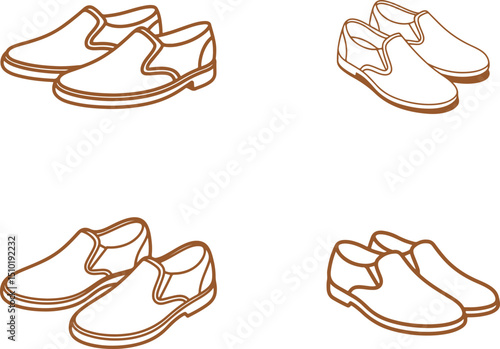 Outline Style Shoes Set with Brown Strokes on Transparent Background