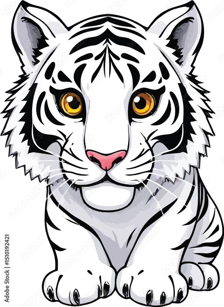 Fototapeta premium Cute cartoon a illustrator vector white tiger