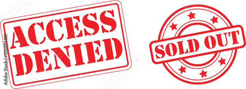 Red Access Denied and Sold Out Stamps on White Background