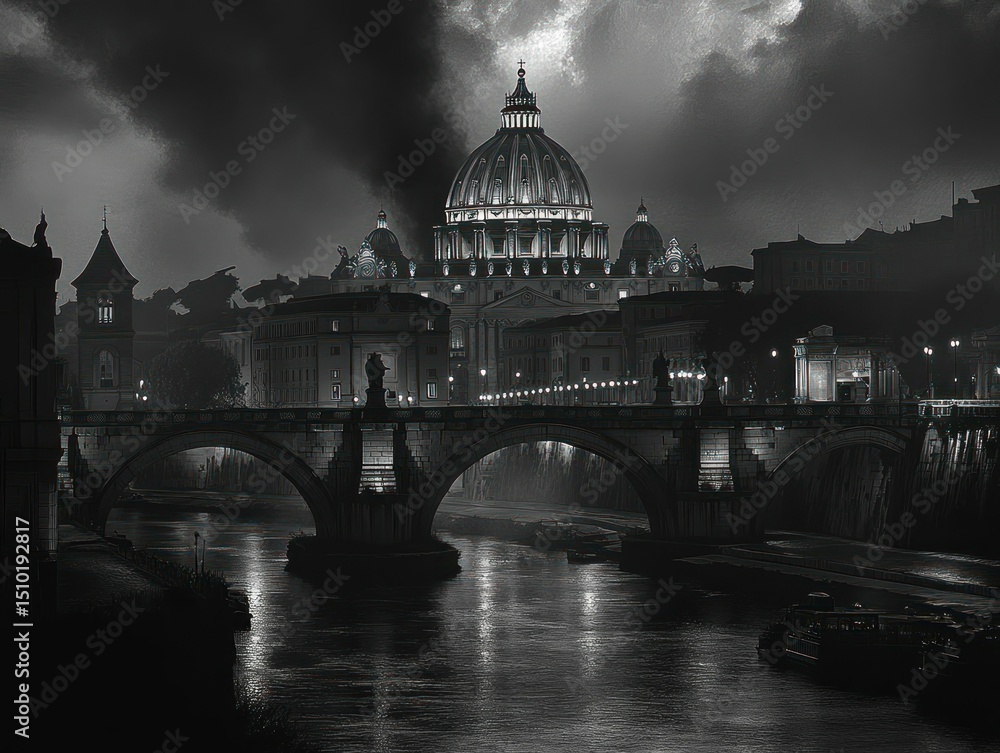 Fototapeta premium Dramatic night view of Vatican City