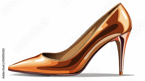 High-heeled shoes in bronze color. Elegant heeled shoes with a tapered cape. Beautiful pumps shoes in profile isolate on a white background.