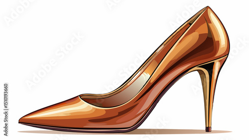 High-heeled shoes in bronze color. Elegant heeled shoes with a tapered cape. Beautiful pumps shoes in profile isolate on a white background.
