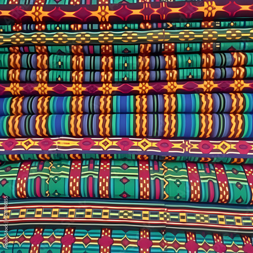 Vibrant Kente Cloth Stack African Textile, Woven Pattern, Ghana