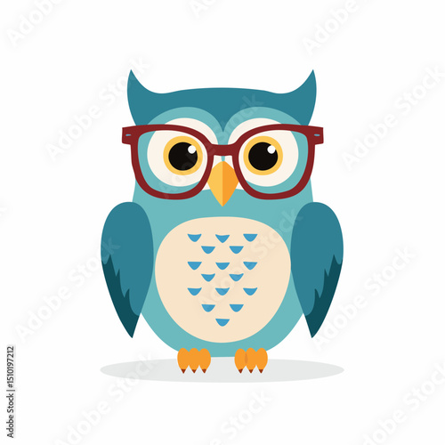 Wise Owl with Eyeglasses: An illustrated owl, adorned with stylish eyeglasses, embodies knowledge and insight, sitting pensively and looking at you.