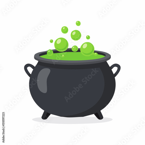 Magic Cauldron: A whimsical black cauldron brimming with bubbling, glowing green liquid, perfect for adding a touch of enchantment to your project!