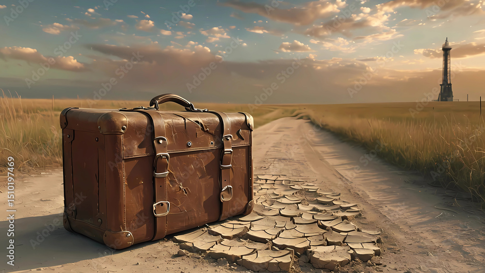 custom made wallpaper toronto digitalVintage Suitcase on Country Road Horizon Digital Illustration