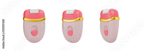 A set of 3d objects in different angles. Epilator to remove hair in unwanted places on the body. Vector illustration on isolated white background
