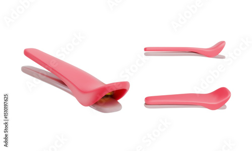 Set of 3d objects in different angles. Hair clip. An object for clutching hair during hairdressing procedures during coloring or cutting. Vector illustration on isolated white background